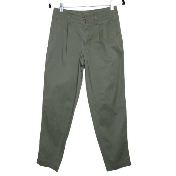 A New Day Ankle Crop Trousers Womens Sz 2 Olive Green Relaxed Fit Pants Stretch - Picture 1 of 7
